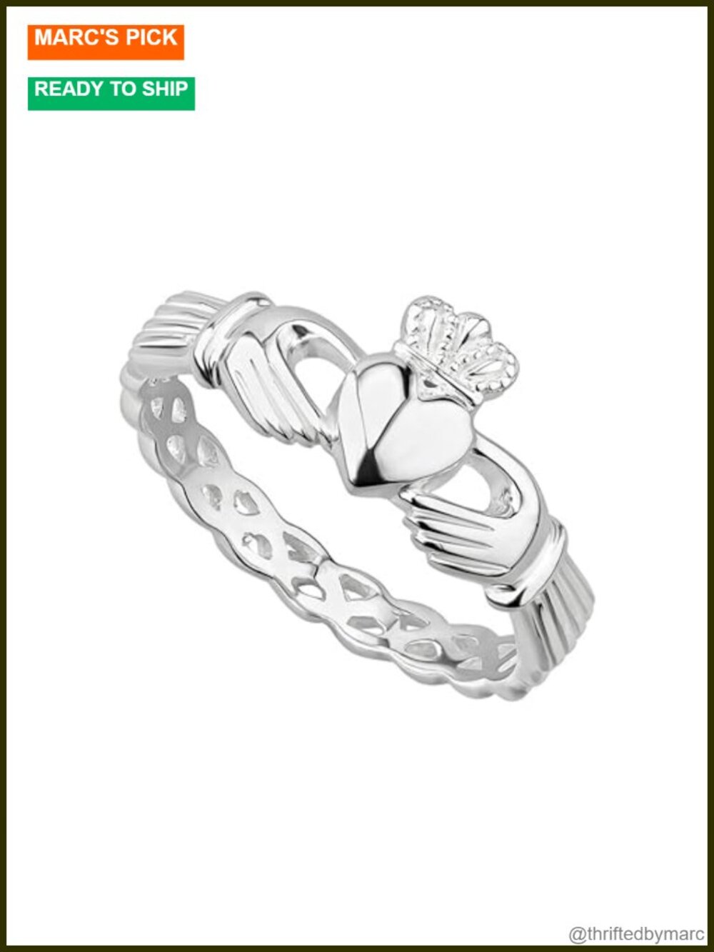 Sterling Silver Claddagh Ring Braided Band Irish Handmade Dublin